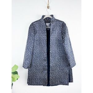 Yoana Baraschi Anthropologie Blue Print Long Line Jacket Sz 12